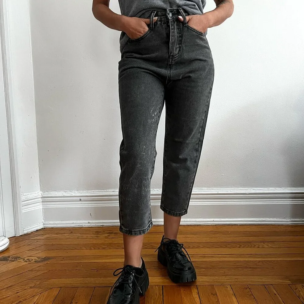 Boyfriend High Rise Washed Black Jeans • Relaxed Fit • Non-Stretch